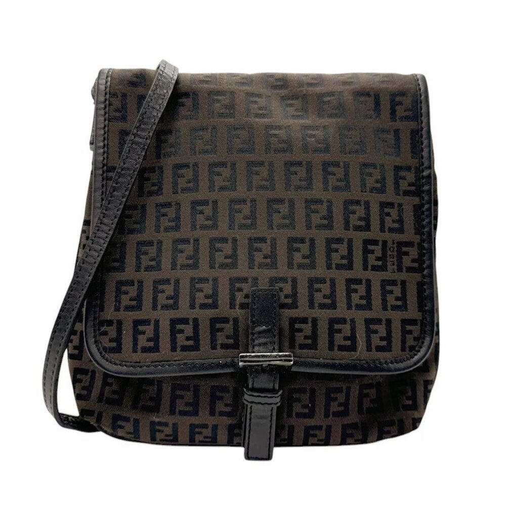 Fendi Black and Brown Zucchino Crossbody Bag